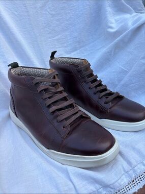 Crown Vintage Dark Brown High-Top Leather Sneakers with White Sole- As New